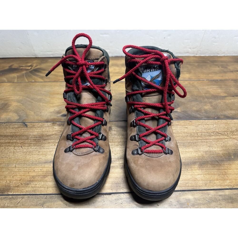 Vintage Raichle Leather Hiking Ankle Boots Women 8.5 Brown Green Lace up